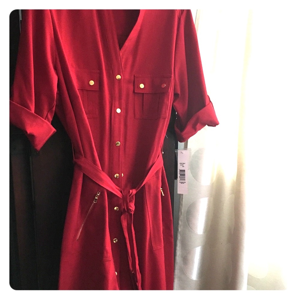 Zac and Rachel belted red button down dress sz 14W